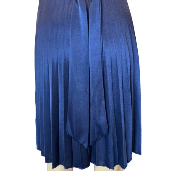 Women Pleated Halter Party Dress Small S Navy Blue Knee Length Stretch - Picture 8 of 13